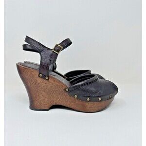 Mia Womens 9 Studed  Clogs Sandals Black Leather Wood Heel Peep Toe